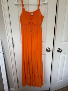 No Boundaries Orange Spaghetti-Strap Maxi Dress
